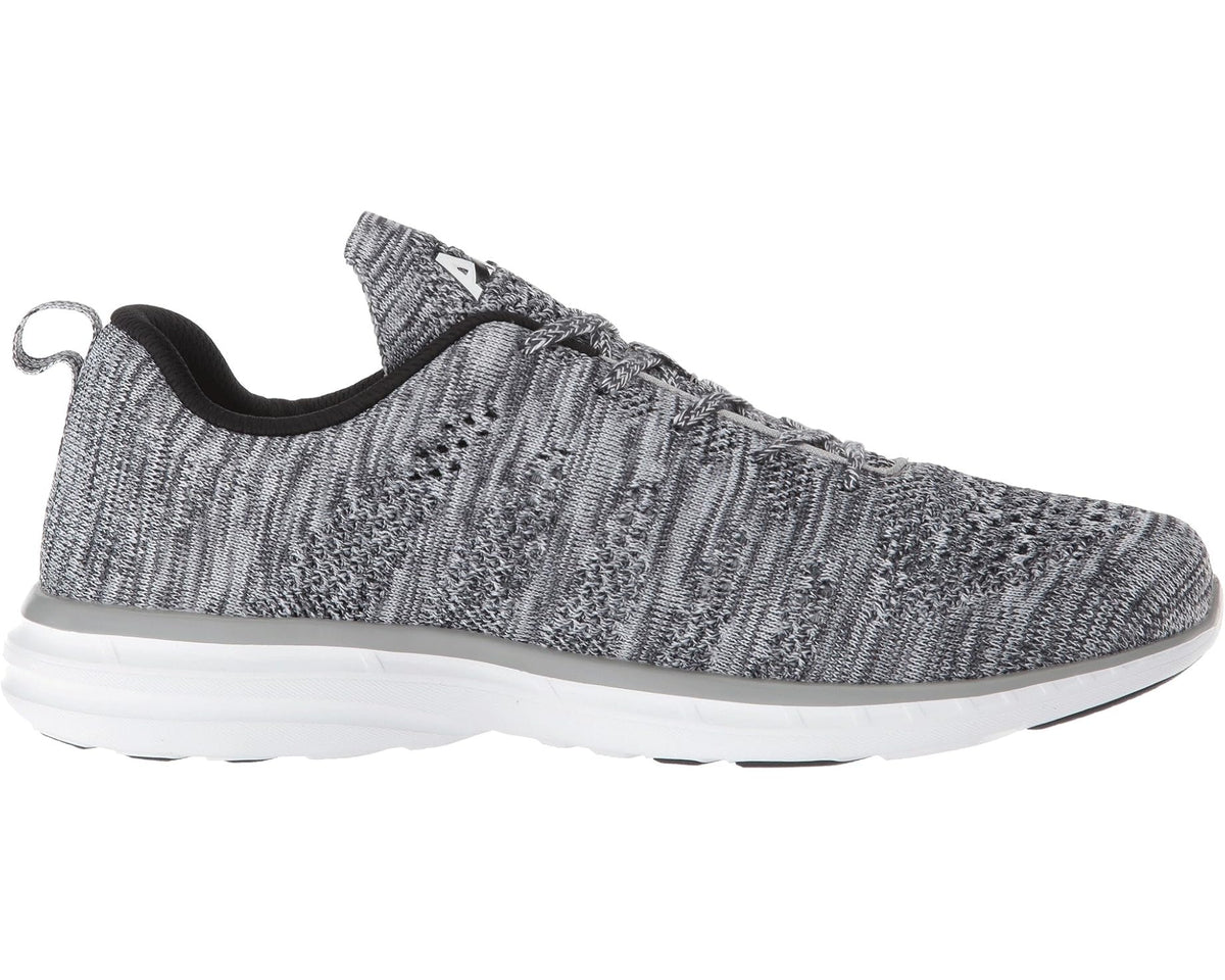 APL Techloom Pro heather grey knit sneaker, three-quarter side view with lace-up