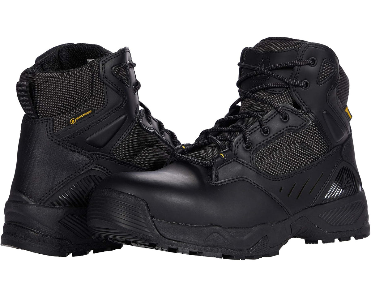 Black men's 6-inch work boots with lace-up front and padded collar