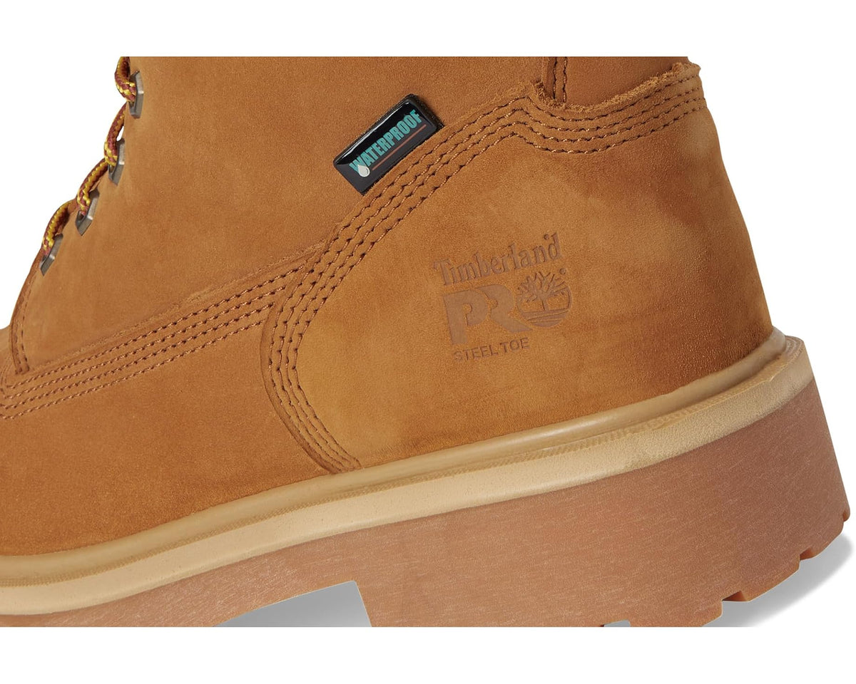 Wheat boot side with Timberland PRO marking, steel-toe badge, and padded midsole