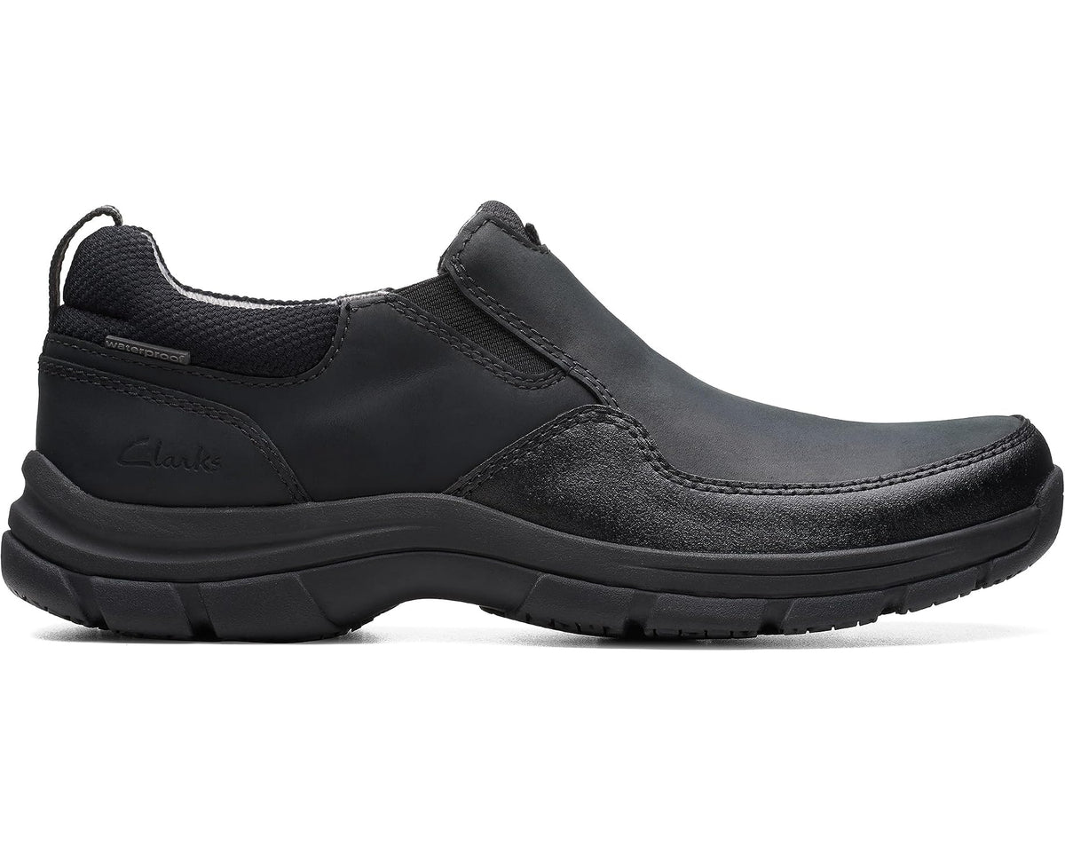 Clarks Walpath Step men's black leather slip-on shoes, opposite side view