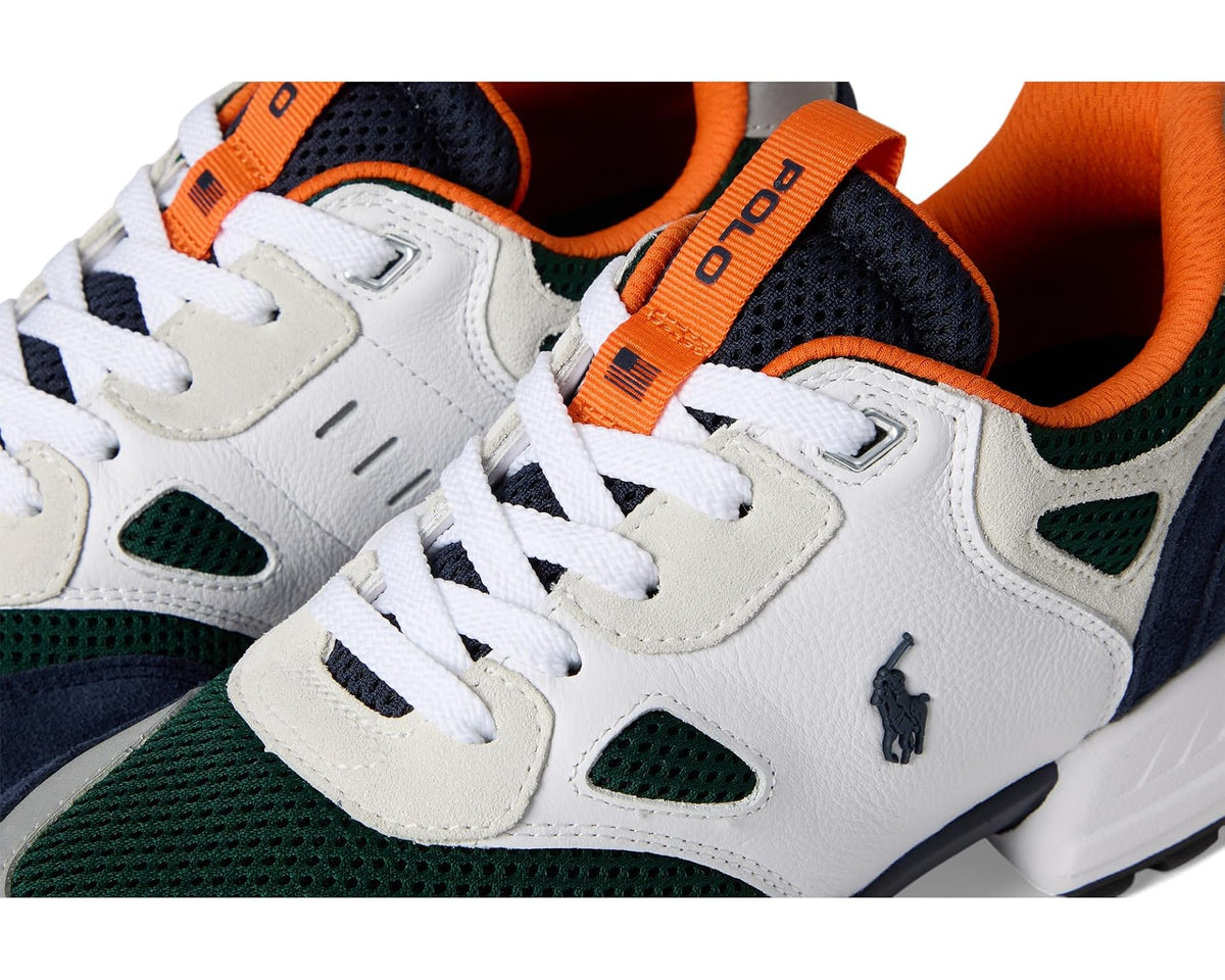 Men's Polo Ralph Lauren Polo Jogger sneakers close-up, white laces and orange tongue