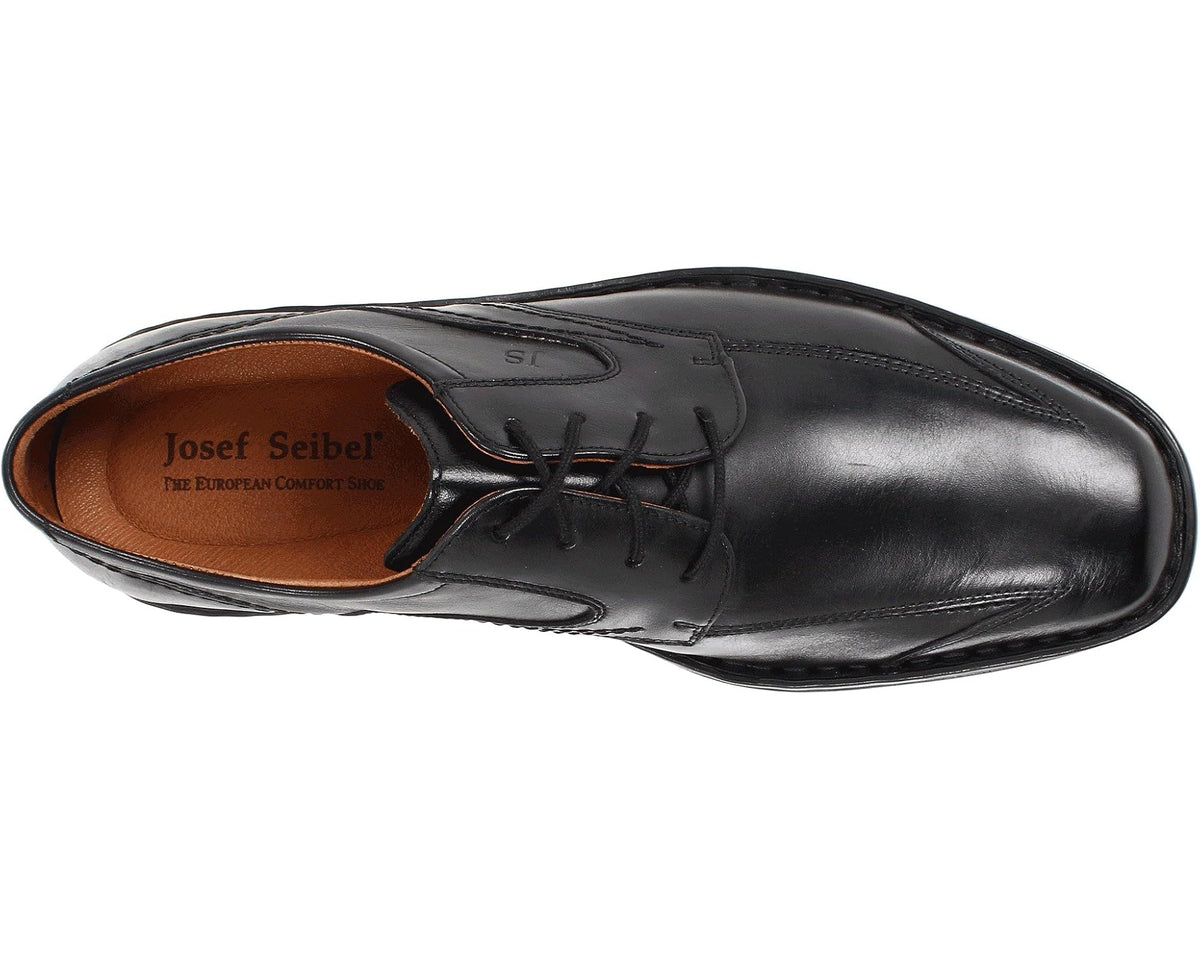 Black leather lace-up shoe with Josef Seibel logo on the tongue