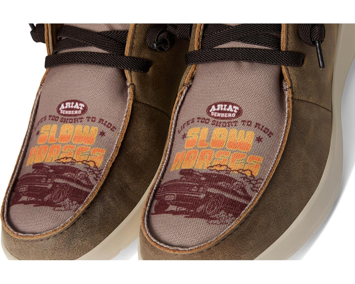 Ariat Hilo Sendero suede sneaker close-up of branded lining and lace area