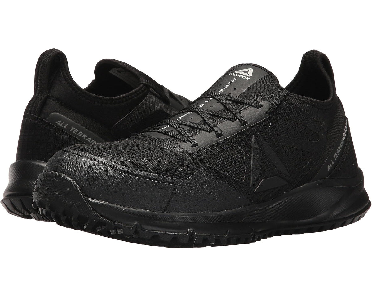 Men's Reebok work all-terrain sneakers, black mesh upper and rubber tread outsole