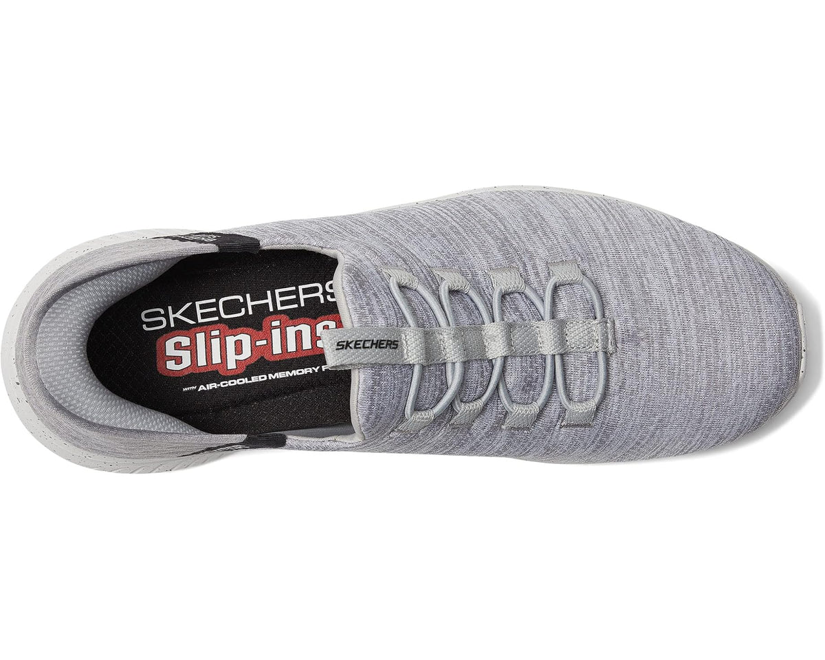 Men's Skechers Slip-ins gray knit slip-on sneaker, cushioned black collar