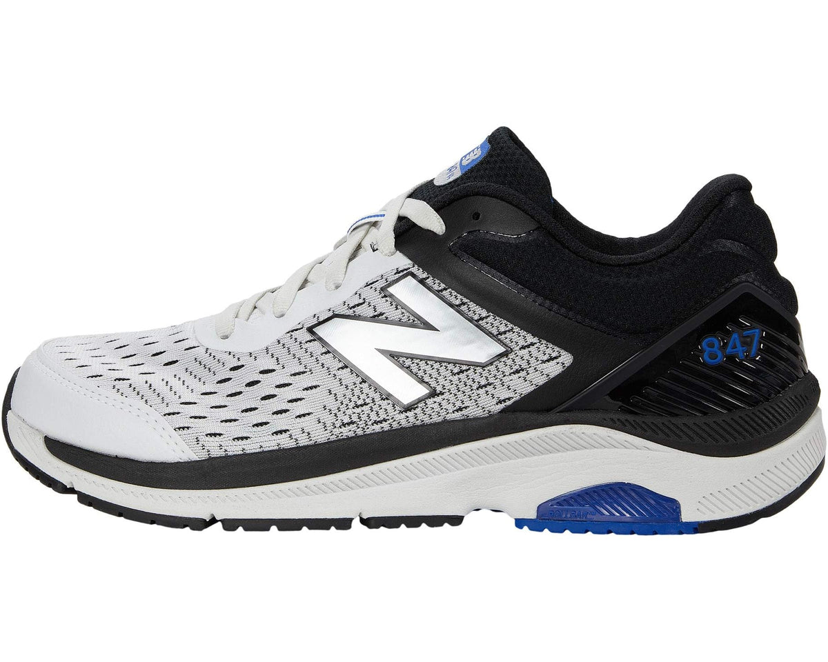 Men's New Balance 847v4 running shoes, white and black with blue accents and lace-up