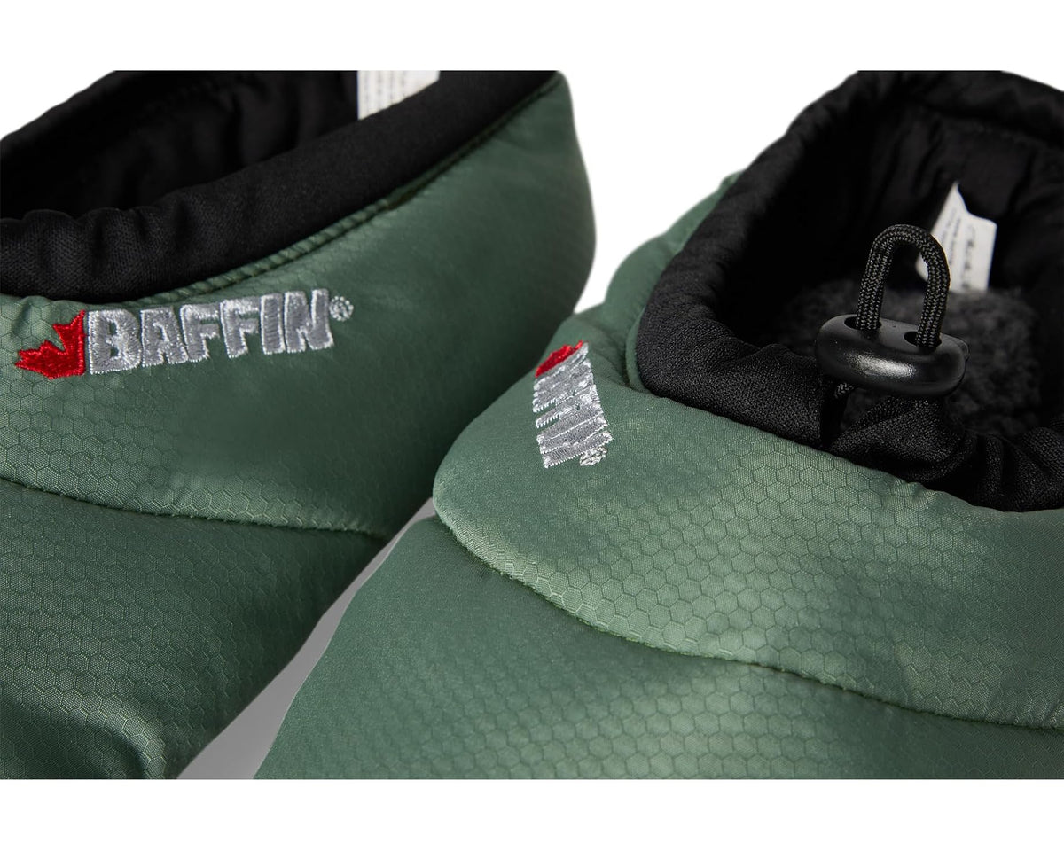 Sea green bootie close-up with Baffin logo, black lining, and lace eyelet