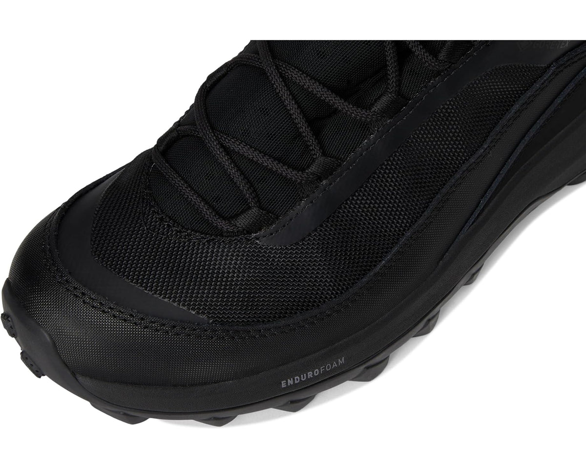 Jet Black lace-up boot upper with textured mesh panels and padded collar