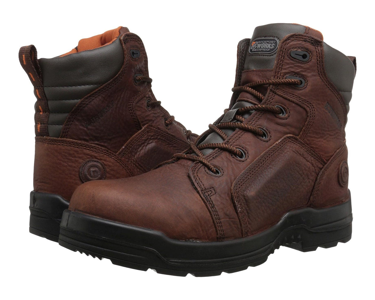 Men's brown leather work boot with lace-up front and cushioned padded collar