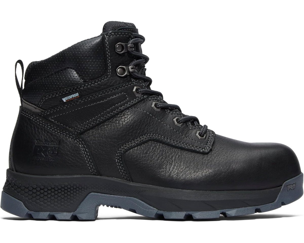 Men's black lace-up high-top work boots with cushioned collar and chunky sole