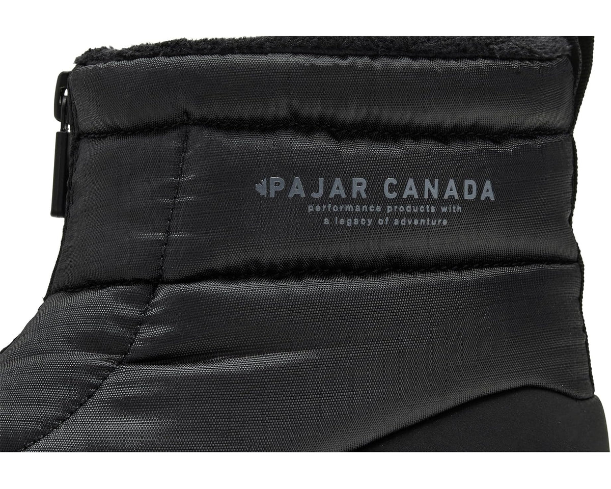 Black boot upper close-up with Pajar Canada logo and padded seam quilting