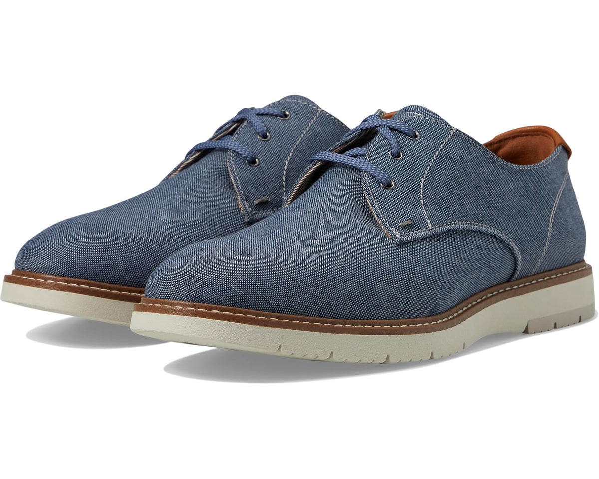 Men's blue canvas plain-toe oxford shoes with lace-up closure and light rubber sole