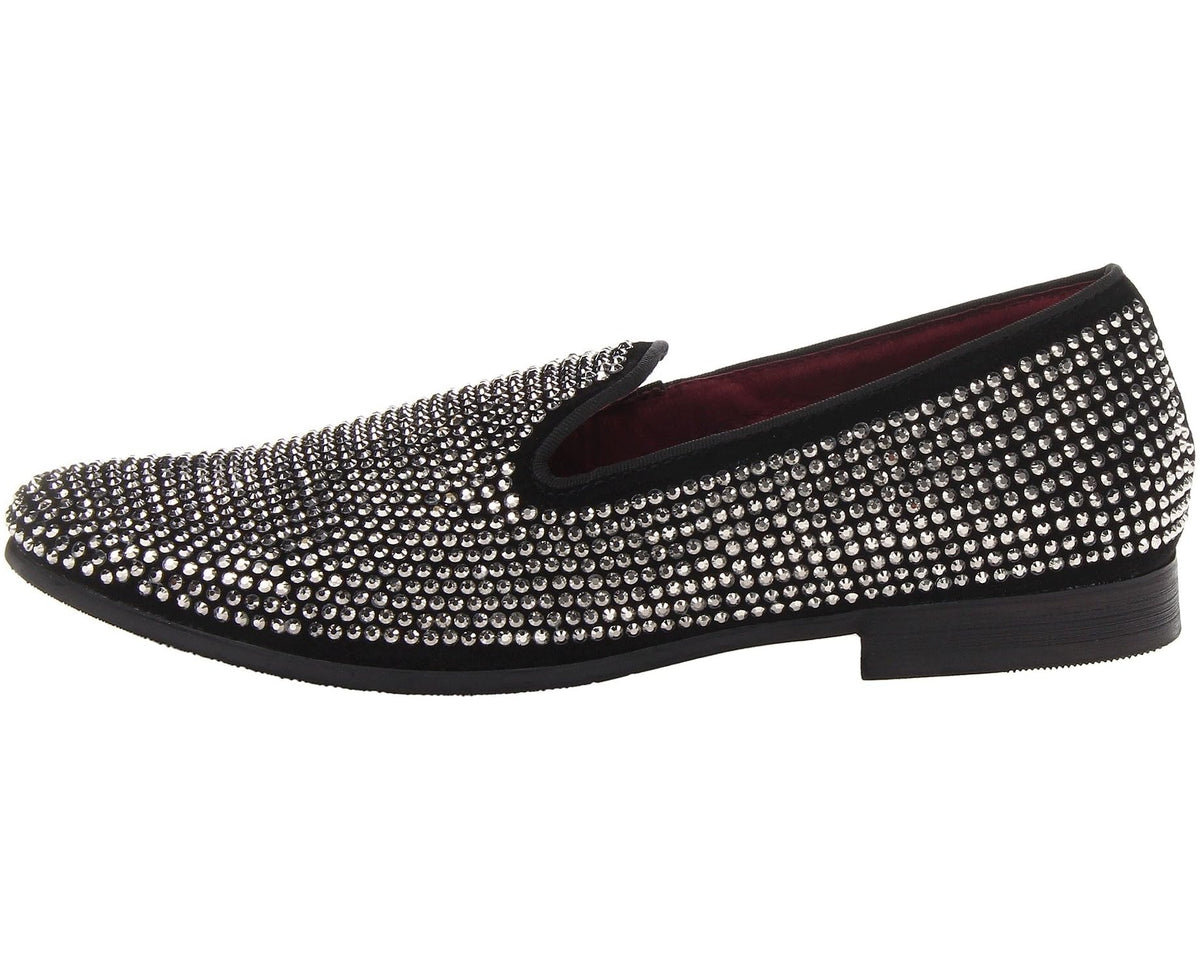 Rhinestone slip-on loafer with black trim and low-profile design