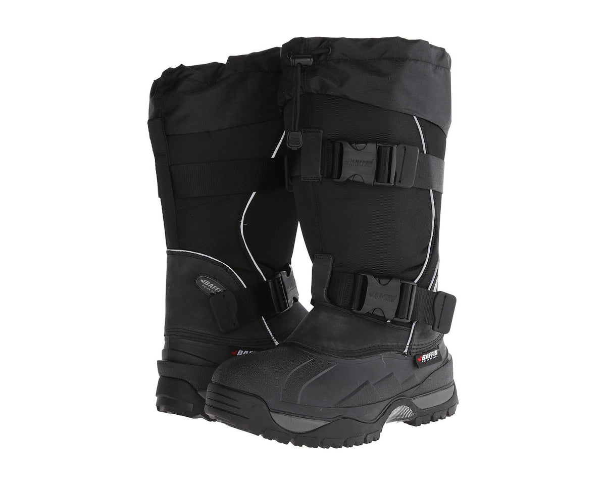 Men's Baffin Impact black winter boots with buckled strap and lace-up panel