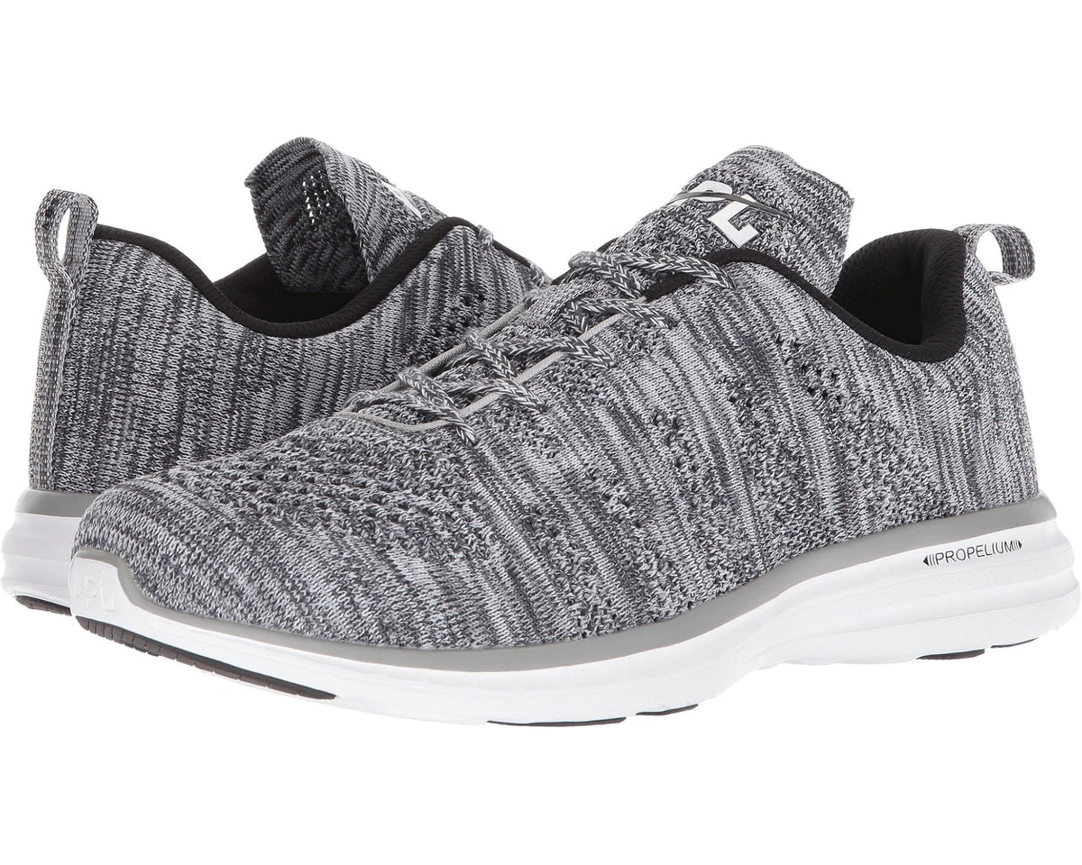 Men's APL Techloom Pro heather grey knit athletic sneaker with white cushioned sole